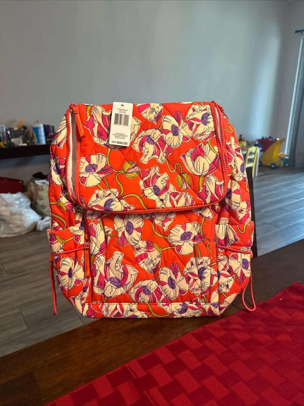 Floral Quilted cooler Backpack - Orange Floral